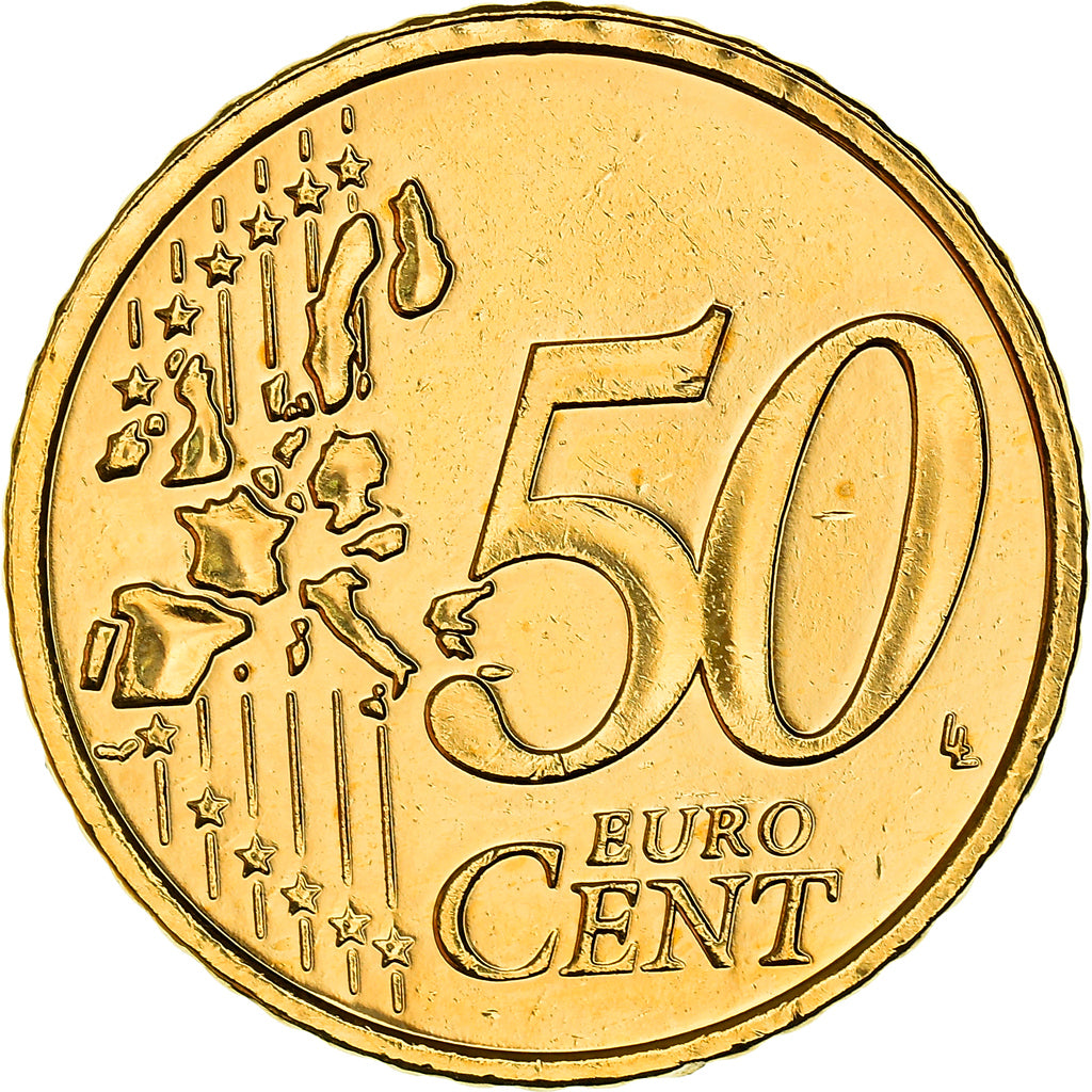Ireland, 50 Centimes, Celtic harp, 2002, golden, MS(63), Nordic gold