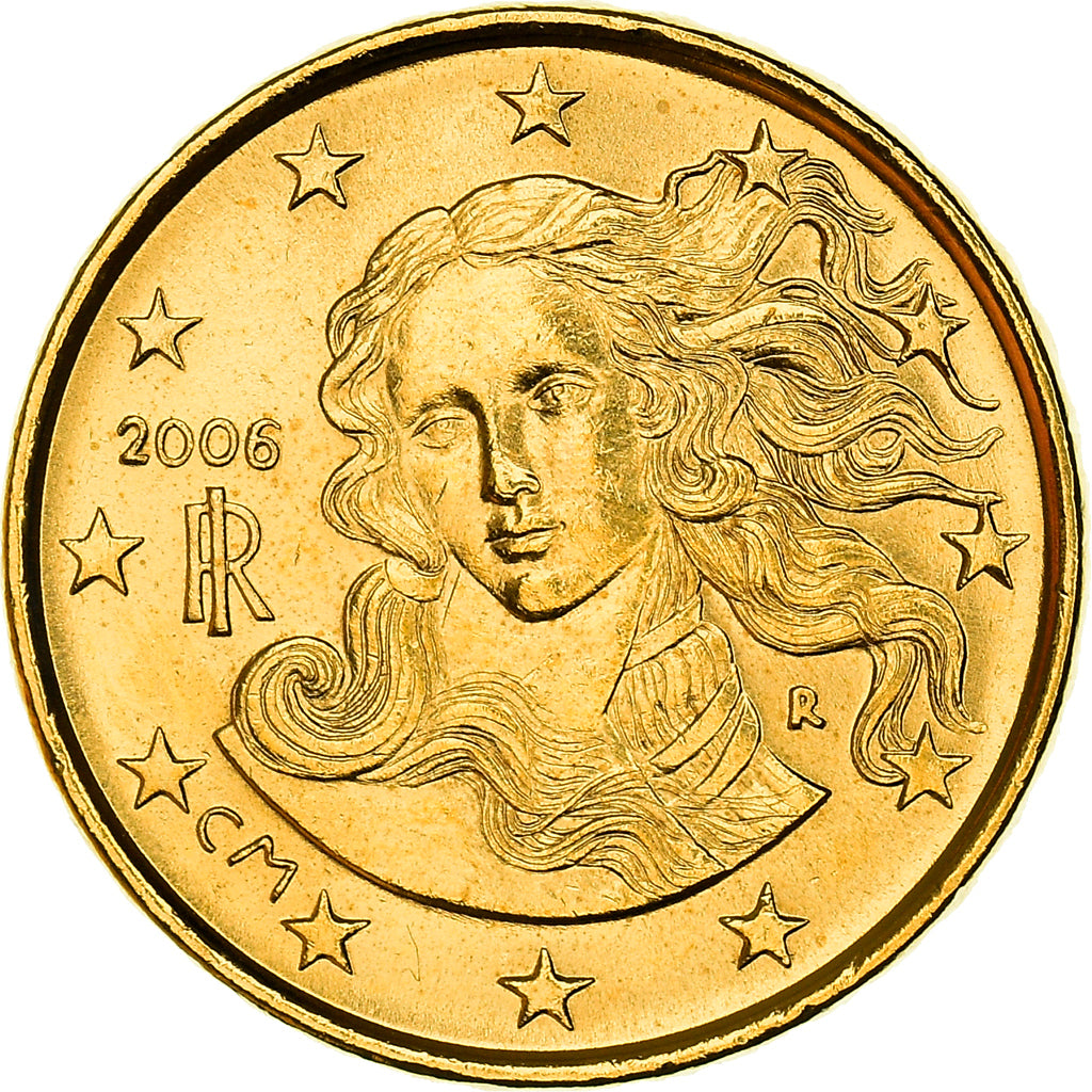 Italy, 10 Centimes, Birth of Venus, 2006, golden, MS(63), Nordic gold
