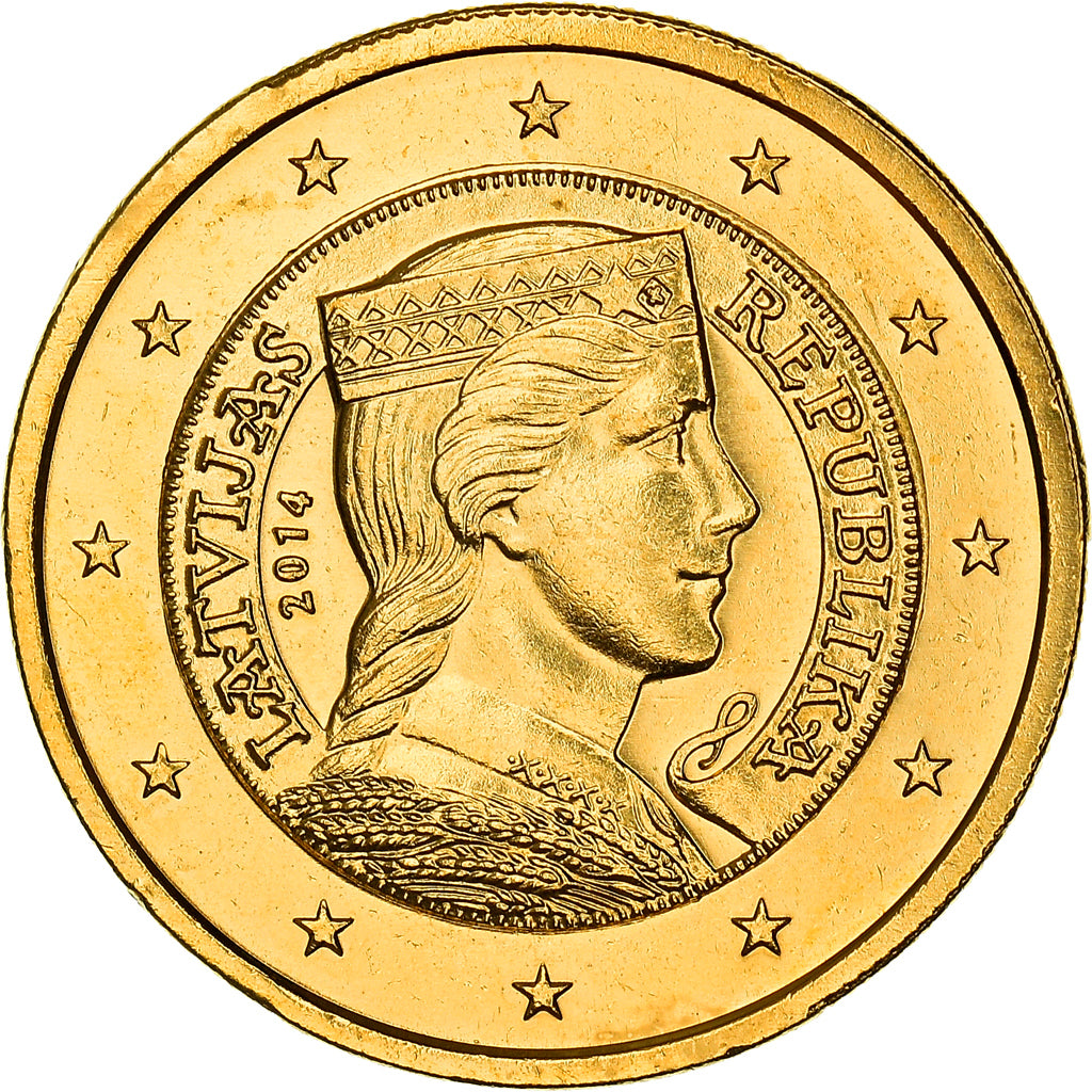 Latvia, 1 Euro, Latvian folk-maid, 2014, golden, SPL, Or nordique