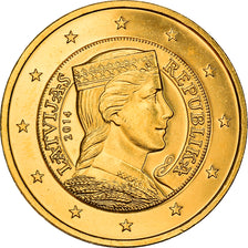 Latvia, 2 Euro, Latvian folk-maid, 2014, golden, MS(63), Nordic gold