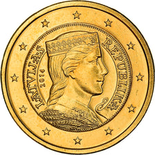 Latvia, 1 Euro, Latvian folk-maid, 2014, golden, MS(63), Nordic gold