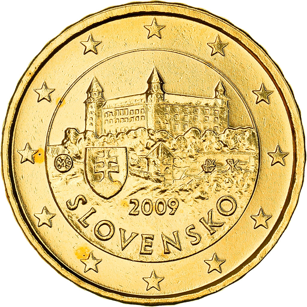 Slovakia, 10 Euro Cent, Bratislava Castle, 2009, golden, MS(63), Nordic gold