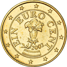 Áustria, 1 Cent, A gentian, 2002, golden, MS(63), Aço Cromado a Cobre
