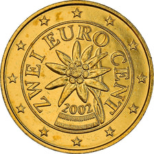 Áustria, 2 Euro Cent, An edelweiss, 2002, golden, MS(63), Aço Cromado a Cobre
