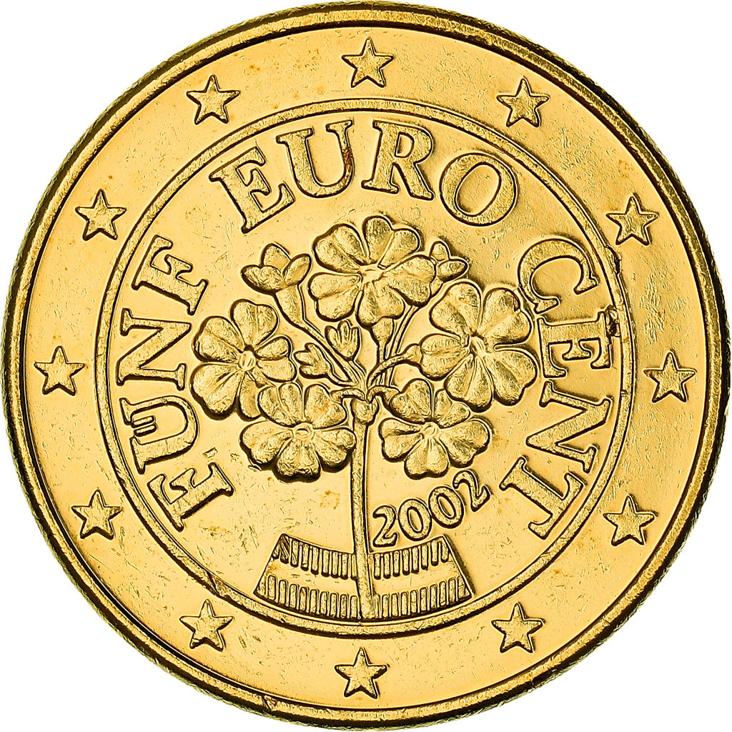 Austria, 5 Euro Cent, Alpine primroses, 2002, golden, MS(63), Copper Plated