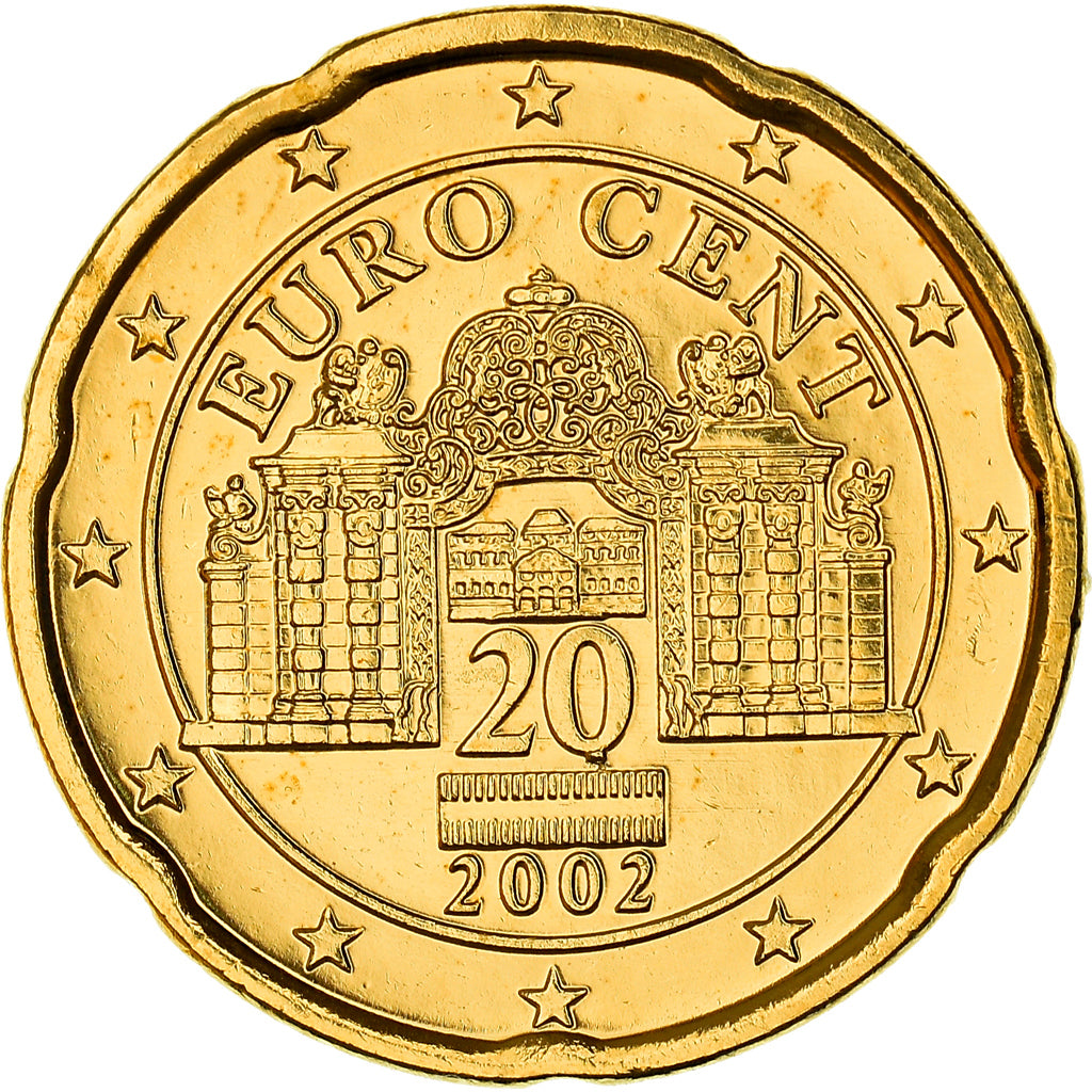 Oostenrijk, 20 Euro Cent, The Belvedere Palace, 2002, golden, UNC-, Nordic gold