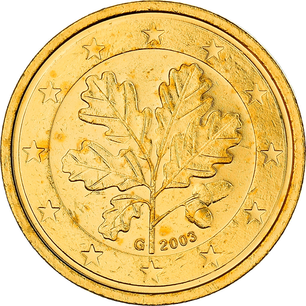 Germany, 2 Euro Cent, An oak twig, 2003, golden, MS(63), Copper Plated Steel