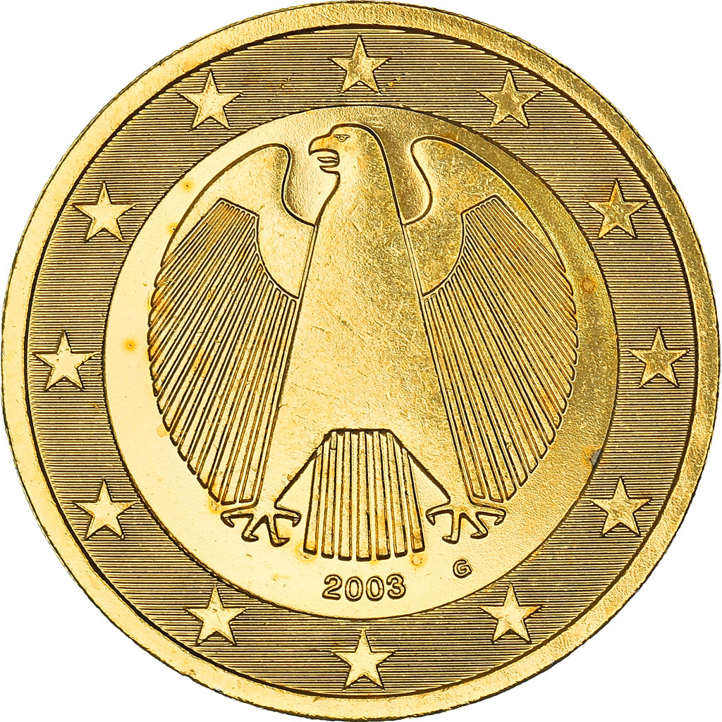Niemcy, 2 Euro, eagle, 2003, golden, MS(63), Bimetaliczny