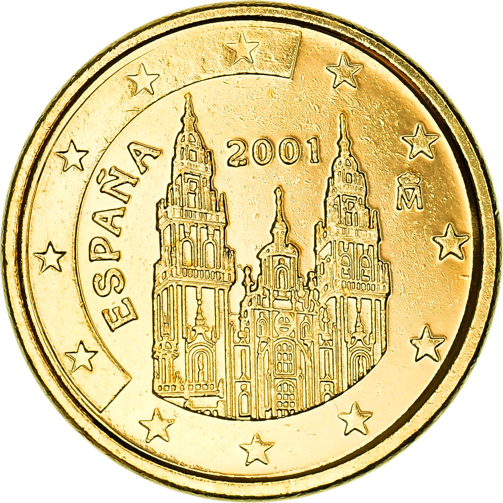 Spagna, 1 Cent, The cathedral of Santiago de Compostela, 2001, golden, SPL