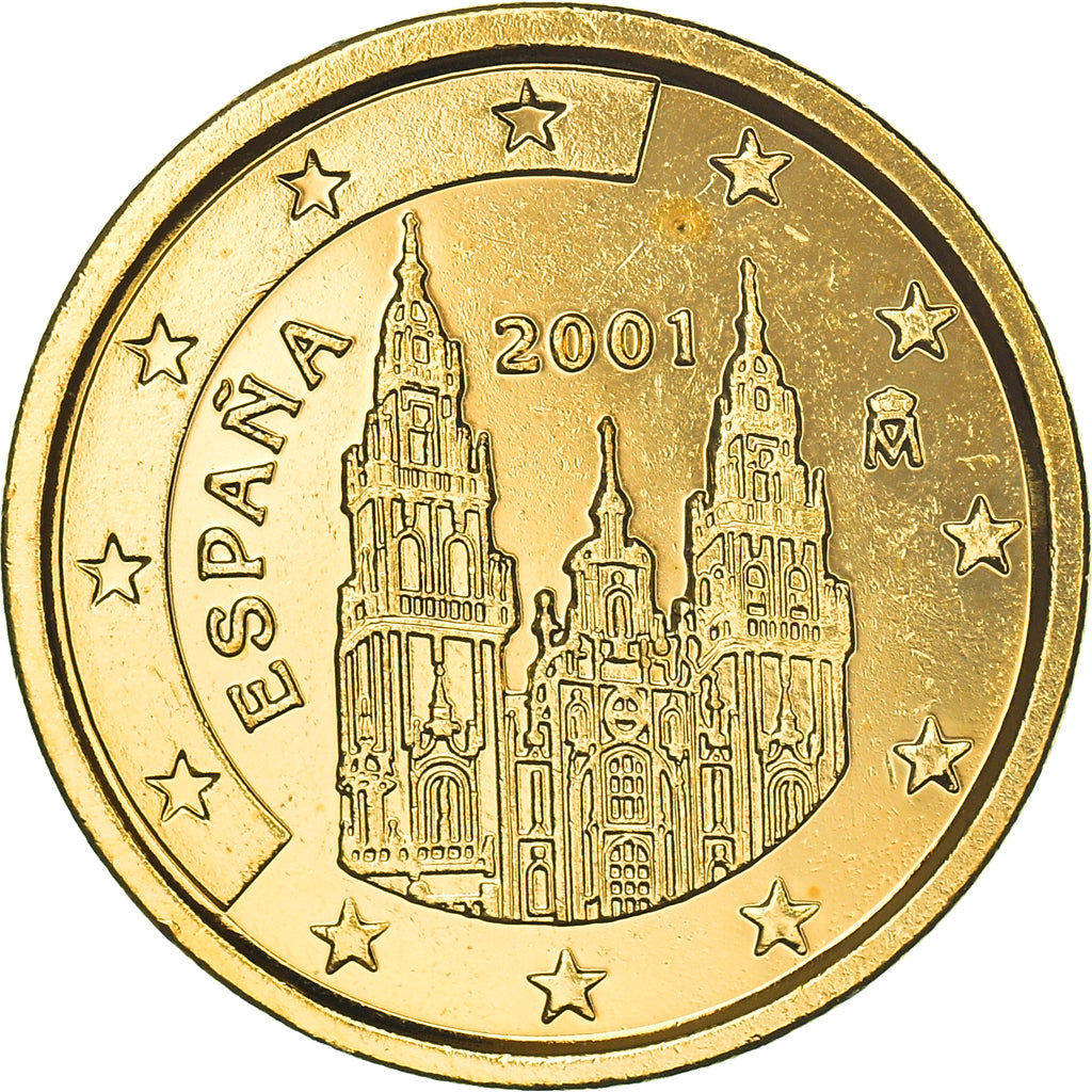 España, 2 Euro Cent, The cathedral of Santiago de Compostela, 2001, golden, SC