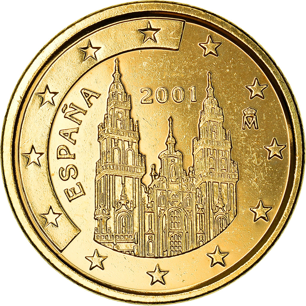 España, 5 Euro Cent, The cathedral of Santiago de Compostela, 2001, golden, SC