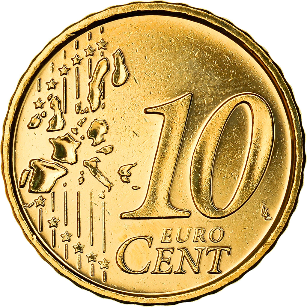 Espagne, 10 Euro Cent, Miguel de Cervantes, 2001, golden, SPL, Or nordique
