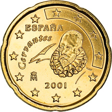 Spain, 20 Euro Cent, Miguel de Cervantes, 2001, golden, MS(63), Nordic gold