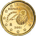 Spain, 20 Euro Cent, Miguel de Cervantes, 2001, golden, MS(63), Nordic gold
