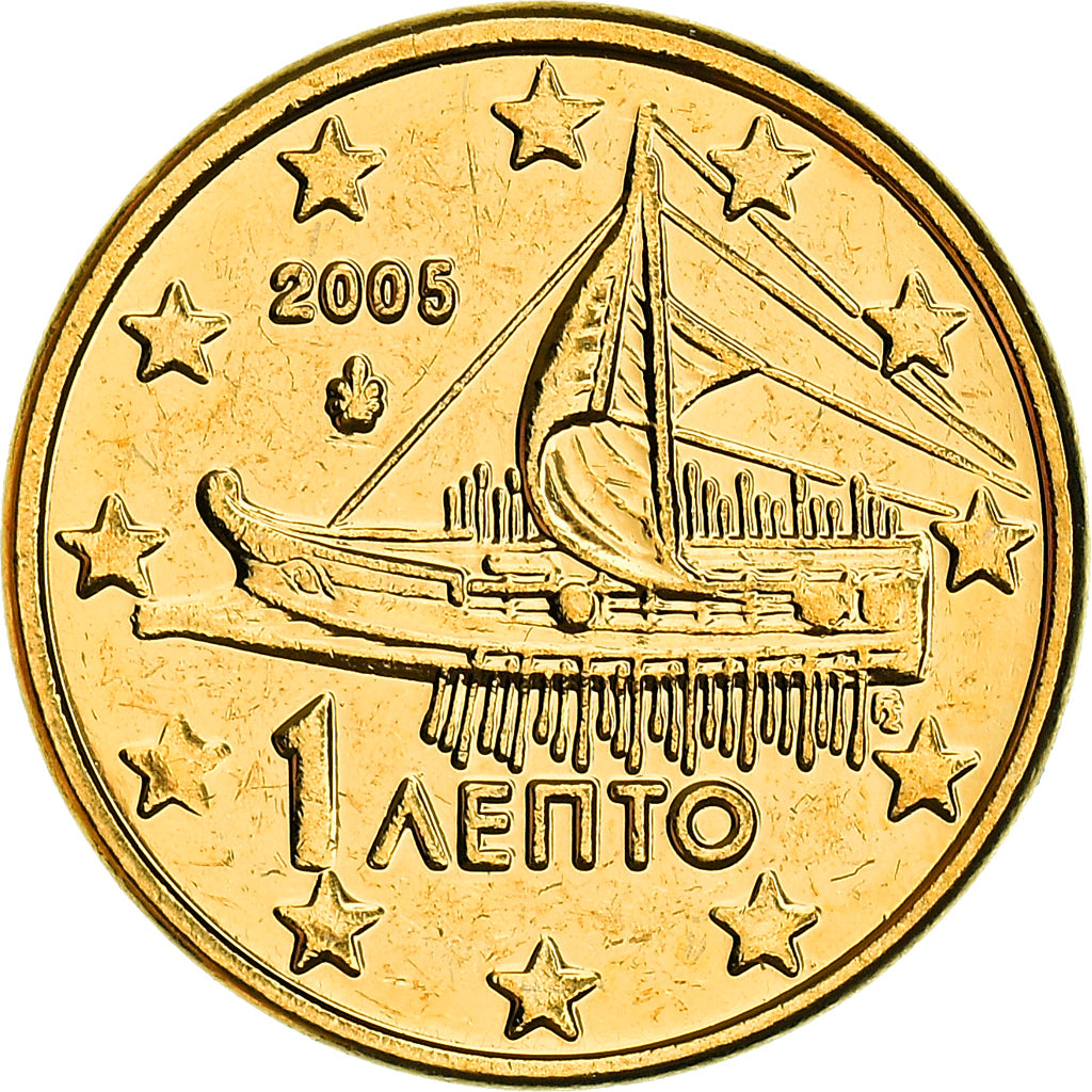 Greece, 1 Cent, Athenian boat, 2005, golden, MS(63), Copper Plated Steel