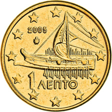 Greece, 1 Cent, Athenian boat, 2005, golden, MS(63), Copper Plated Steel