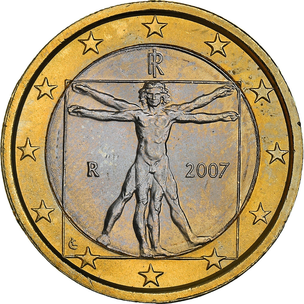 Italy, 1 Euro, Vitruvian Man, 2007, MS(64), Bi-Metallic