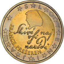 Eslovenia, 2 Euro, poet France Prešeren, 2007, SC+, Bimetálico