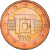 Malta, 5 Euro Cent, Mnajdra Temple Altar, 2008, MS(64), Aço Cromado a Cobre