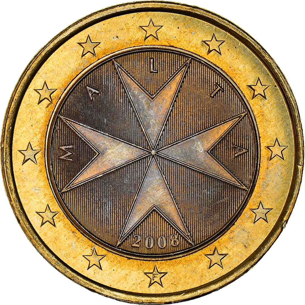 Malta, 1 Euro, Maltese cross, 2008, MS(64), Bi-Metallic