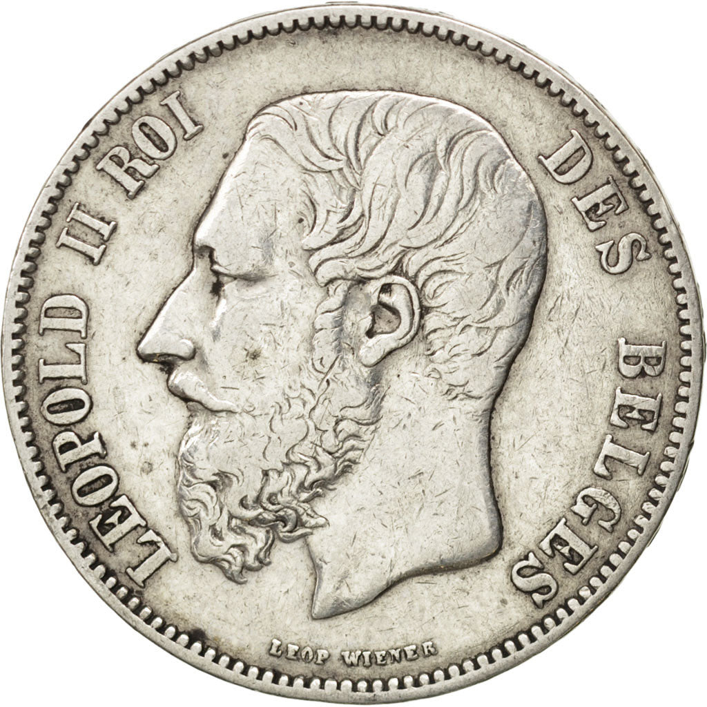 BELGIUM, 5 Francs, 5 Frank, 1875, KM #24, EF(40-45), Silver, 24.83