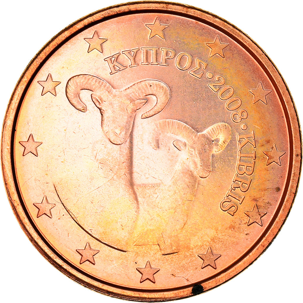 Cyprus, 5 Euro Cent, Two mouflons, 2008, MS(64), Copper Plated Steel