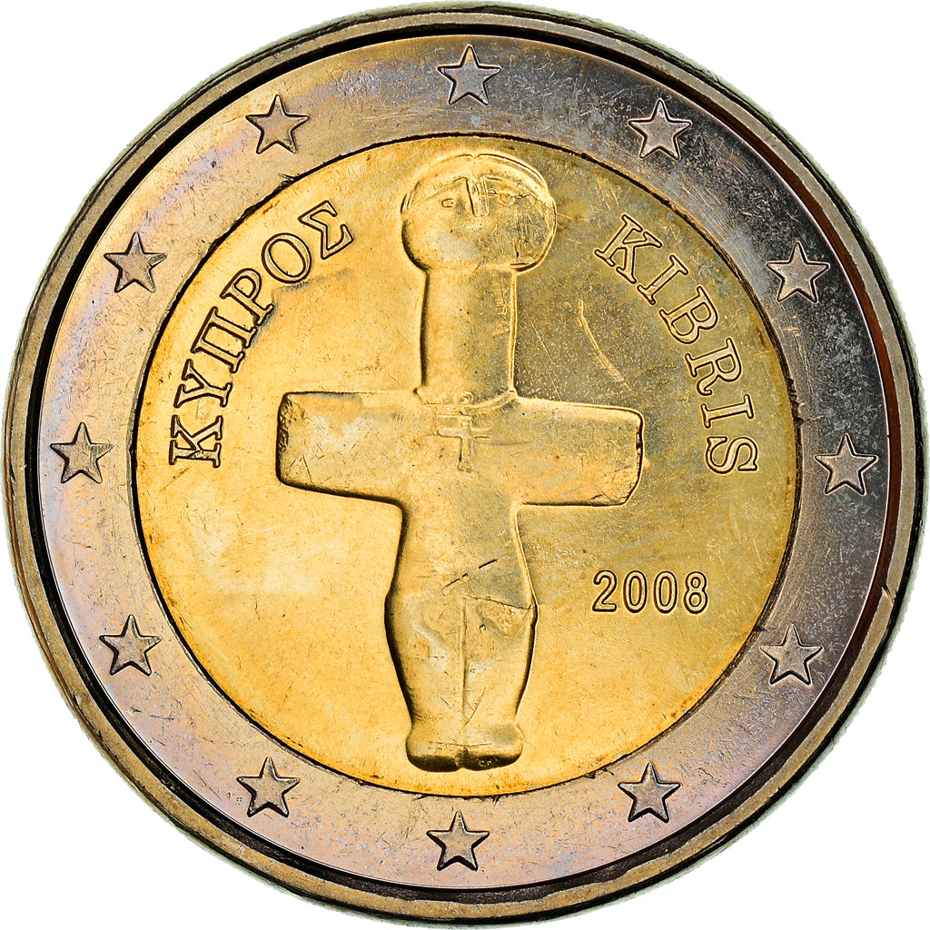 Cyprus, 2 Euro, A cross-shaped idol, 2008, UNC, Bi-Metallic