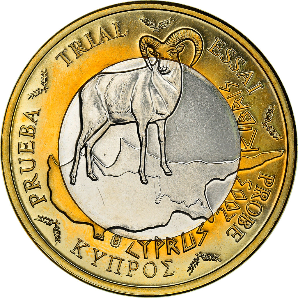 Cyprus, 1 Euro, Mouflon, 2003, ESSAI, MS(64), Bi-Metallic