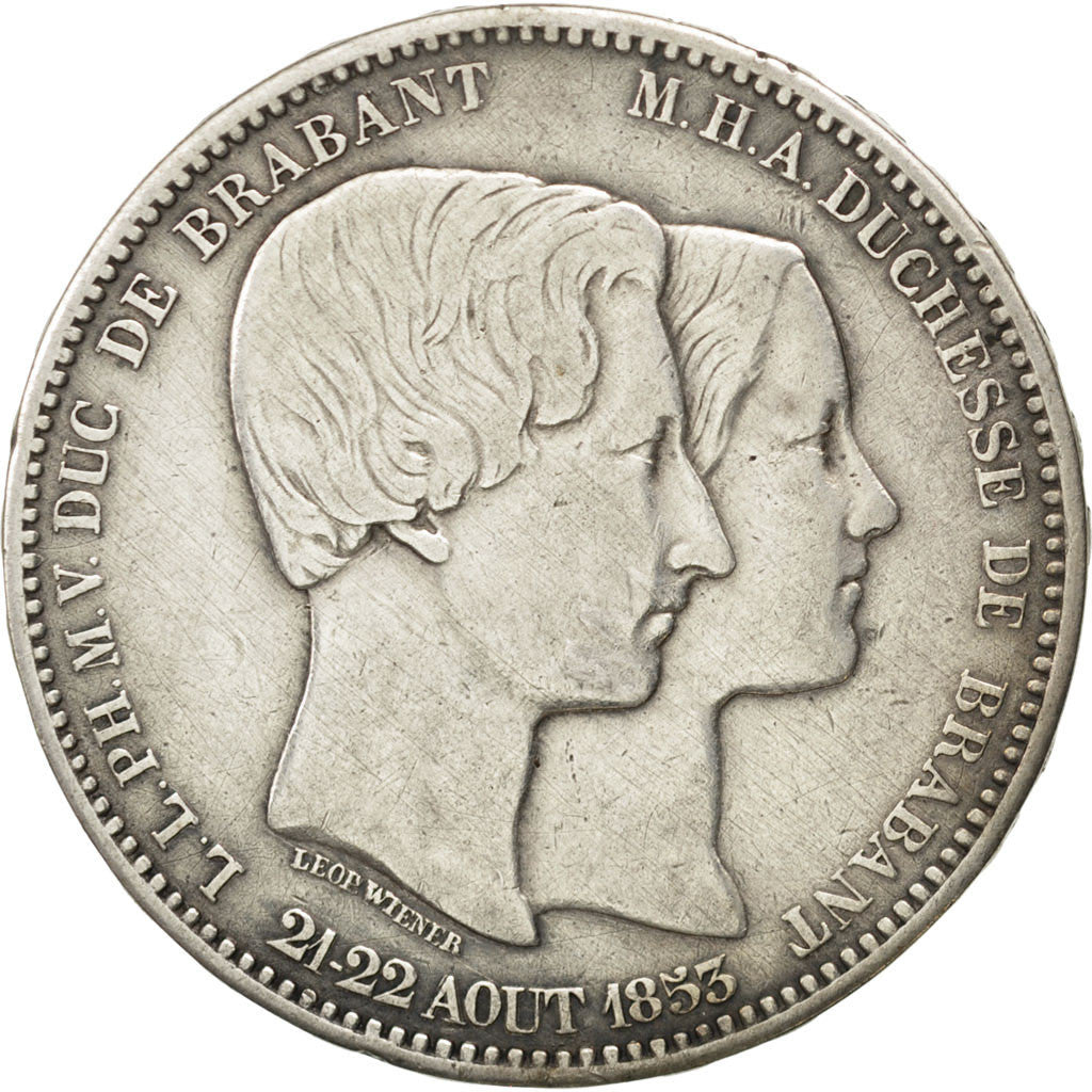 BELGIUM, 5 Francs, 1853, KM #2.1, VF(30-35), Silver, 37, 24.64