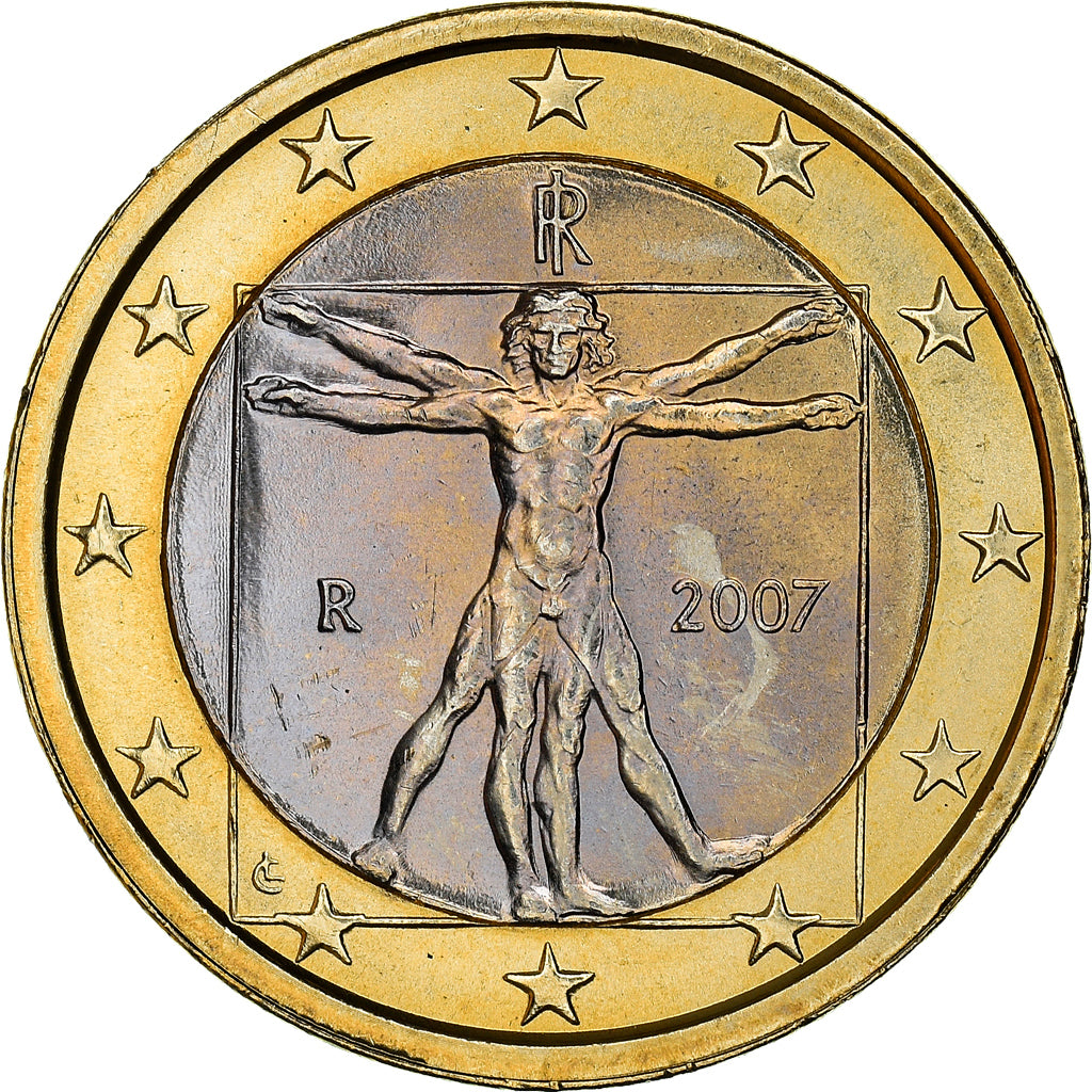 Italy, 1 Euro, Vitruvian Man, 2007, MS(64), Bi-Metallic