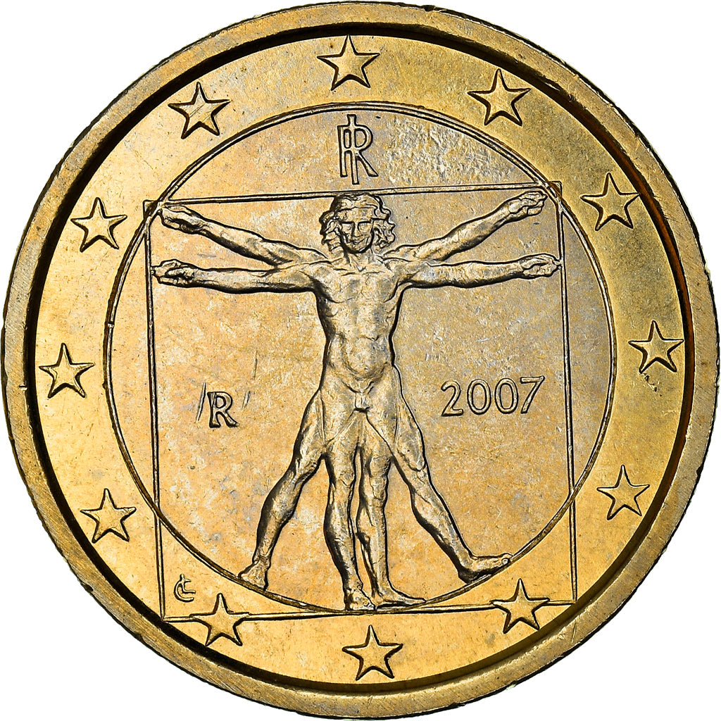 Italy, 1 Euro, Vitruvian Man, 2007, MS(64), Bi-Metallic