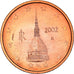 Italien, 2 Euro Cent, The Mole Antonelliana, 2002, UNZ+, Copper Plated Steel