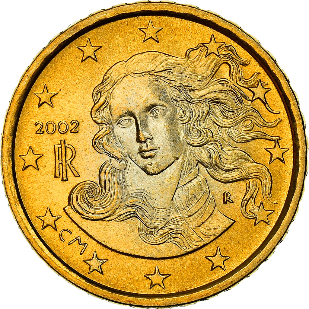 Italy, 10 Euro Cent, Birth of Venus, 2002, MS(64), Nordic gold