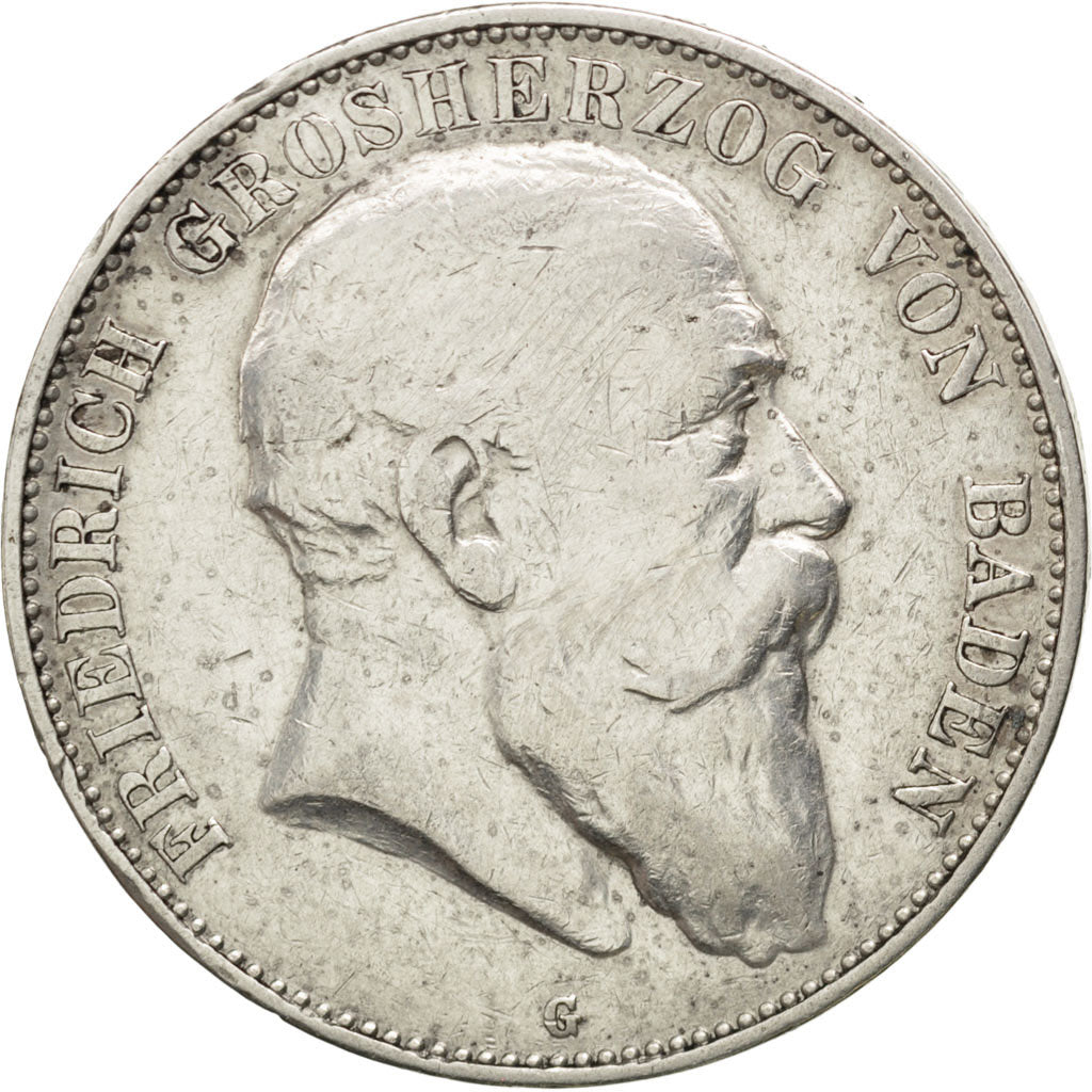 German States, 5 Mark, 1904, Karlsruhe, KM #274, VF(30-35), Silver, 38, 27.73