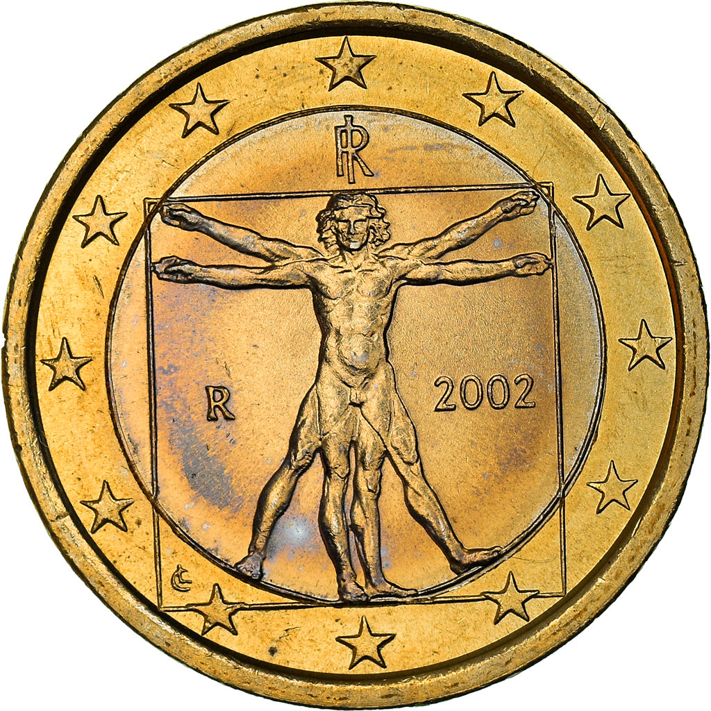 Italy, 1 Euro, Vitruvian Man, 2002, MS(64), Bi-Metallic