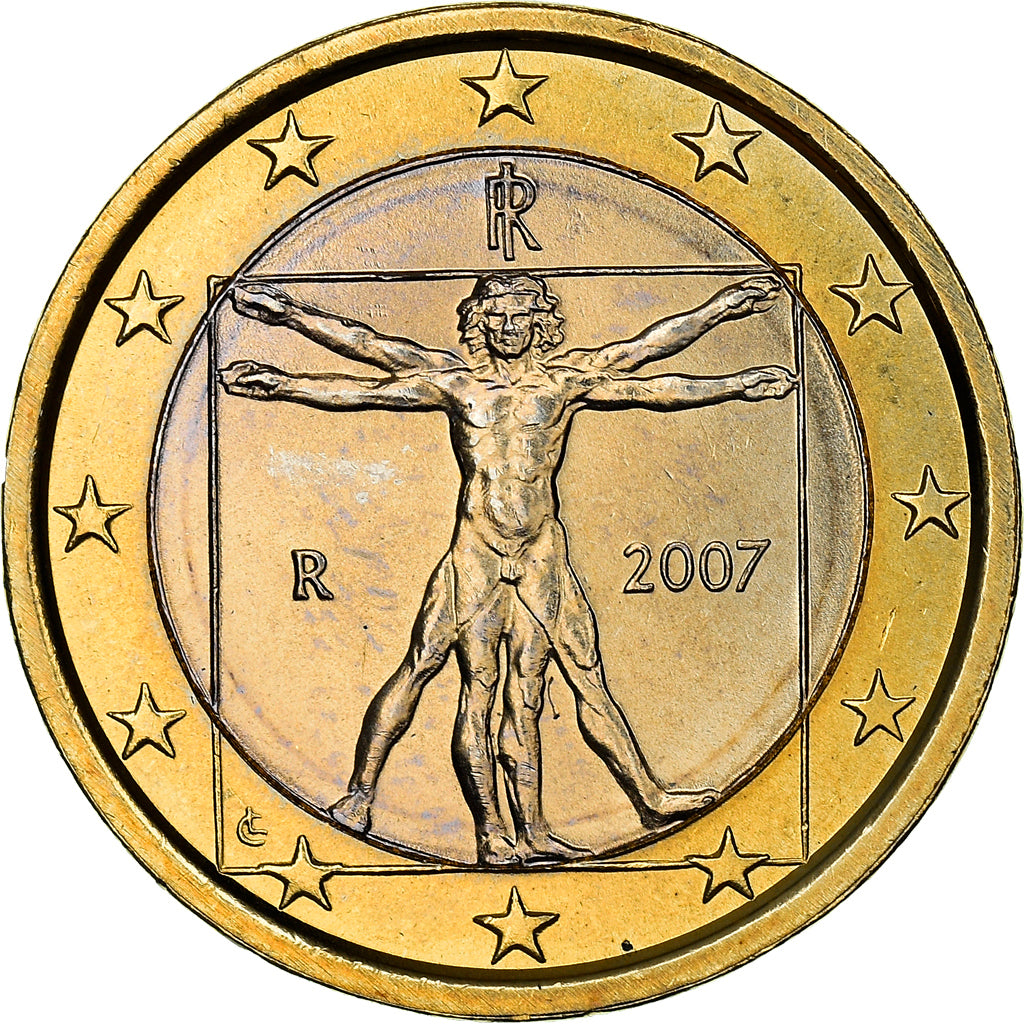 Italy, 1 Euro, Vitruvian Man, 2007, MS(64), Bi-Metallic