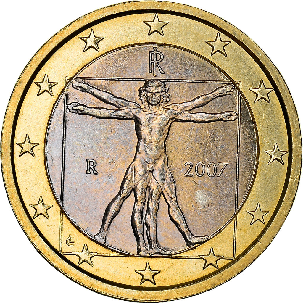 Italy, 1 Euro, Vitruvian Man, 2007, MS(64), Bi-Metallic