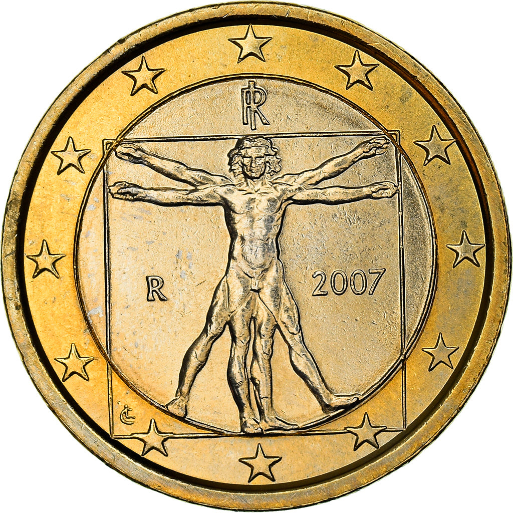 Italy, 1 Euro, Vitruvian Man, 2007, MS(64), Bi-Metallic