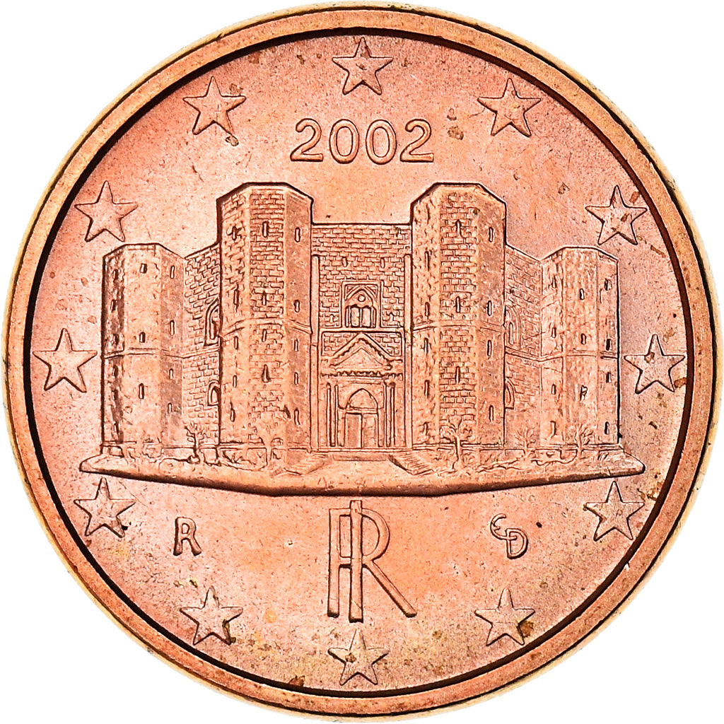 Italië, 1 Cent, The Castel del Monte, 2002, UNC, Copper Plated Steel