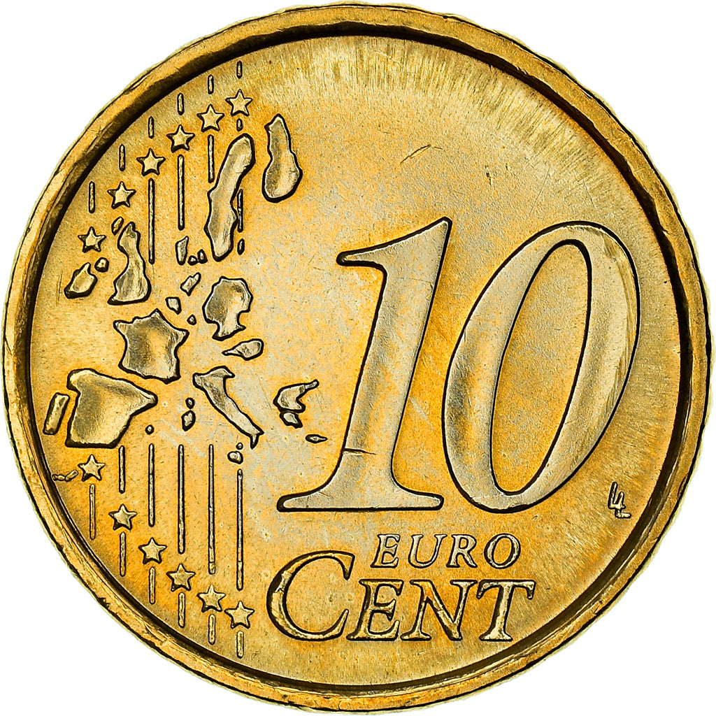 Italy, 10 Euro Cent, Birth of Venus, 2002, MS(64), Nordic gold