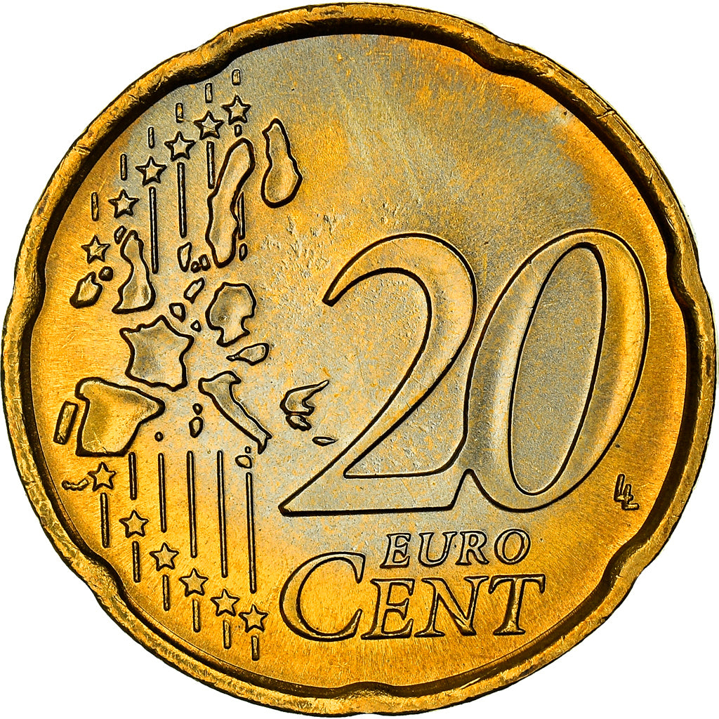 Italy, 20 Euro Cent, Boccioni's sculpture, 2002, MS(64), Nordic gold