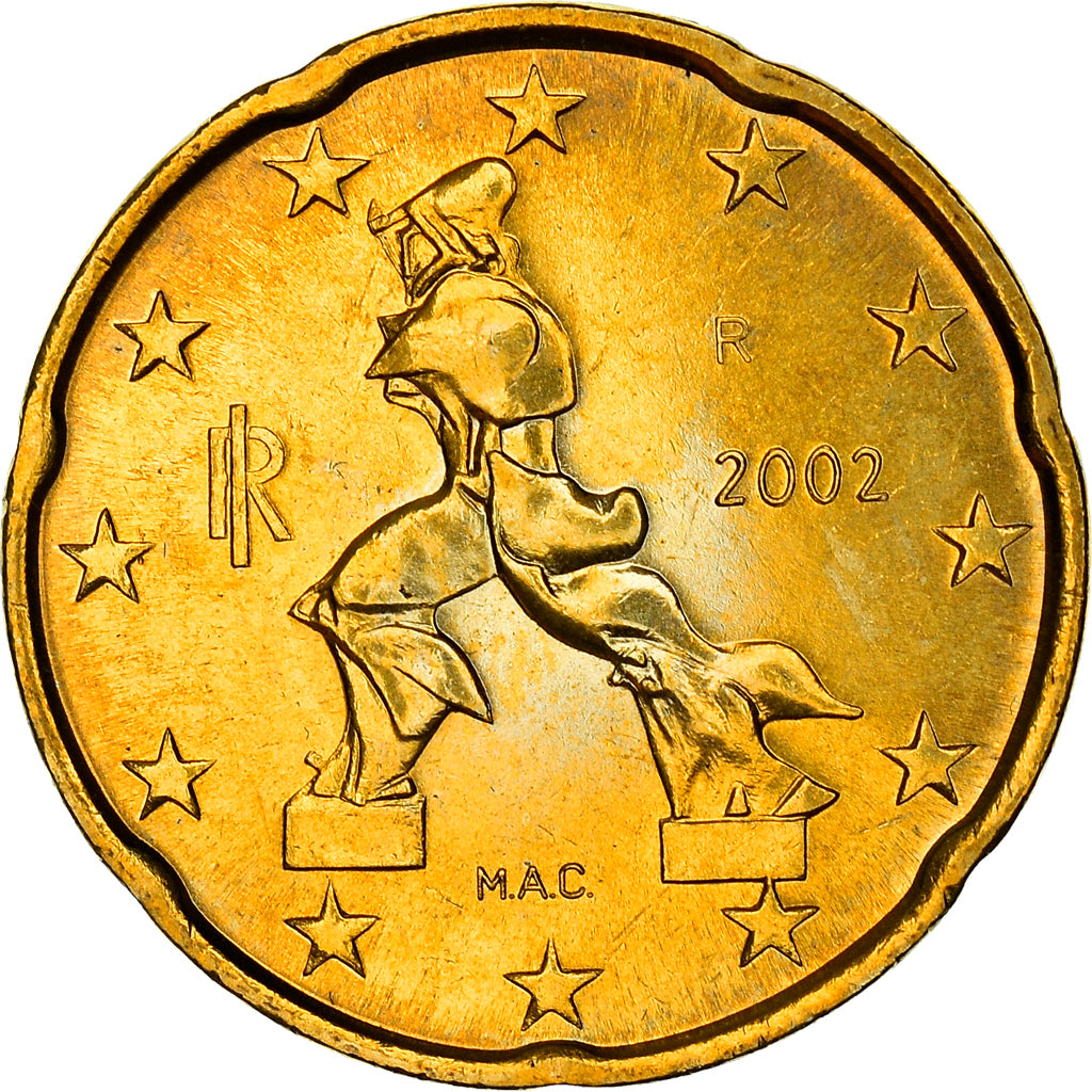 Italy, 20 Euro Cent, Boccioni's sculpture, 2002, MS(64), Nordic gold