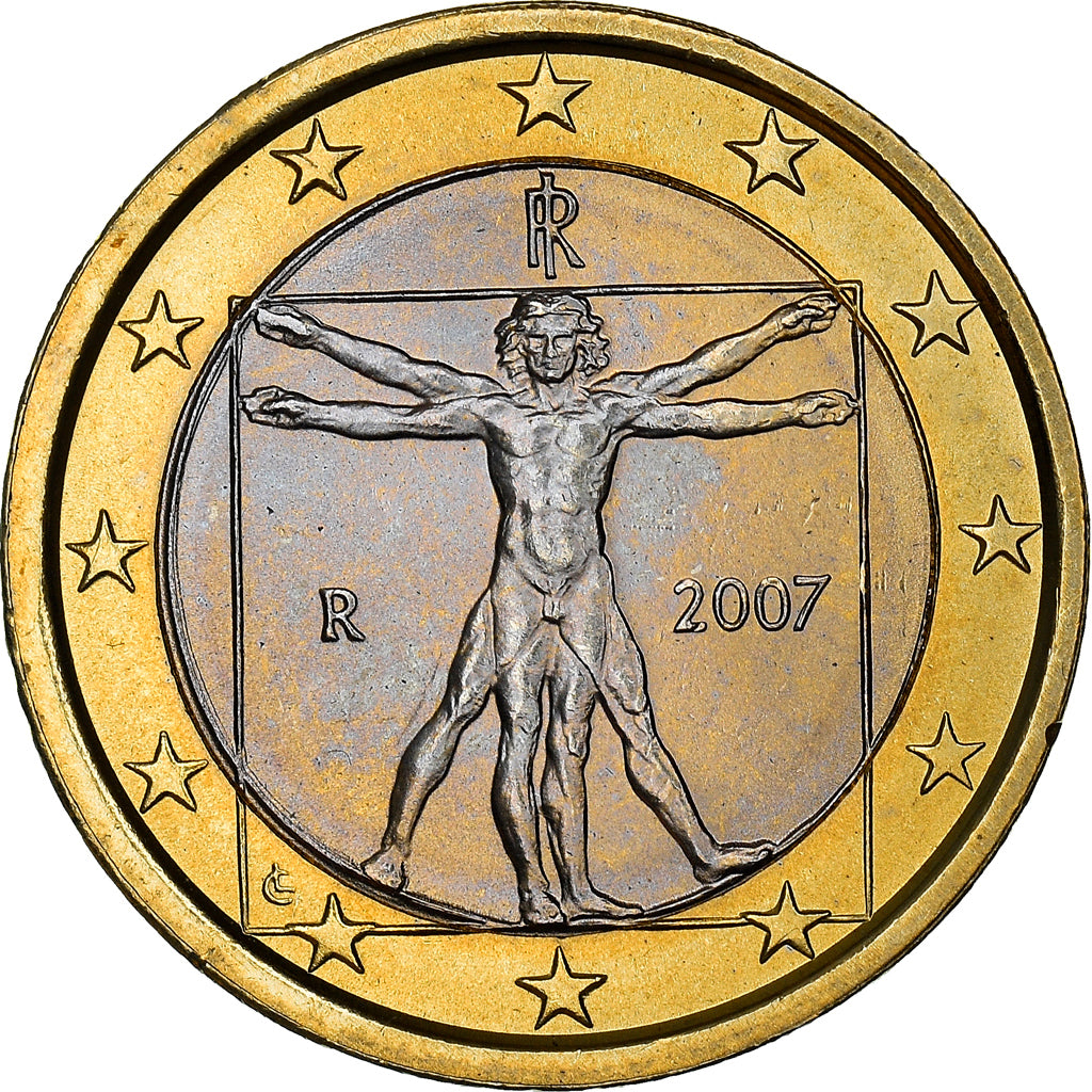 Italy, 1 Euro, Vitruvian Man, 2007, MS(64), Bi-Metallic