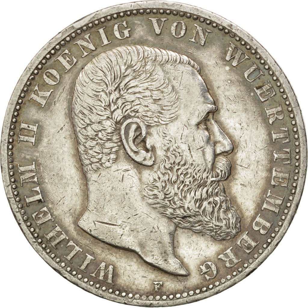 Stati tedeschi, WURTTEMBERG, Wilhelm II, 5 Mark, 1913, Freudenstadt, BB, Arge...