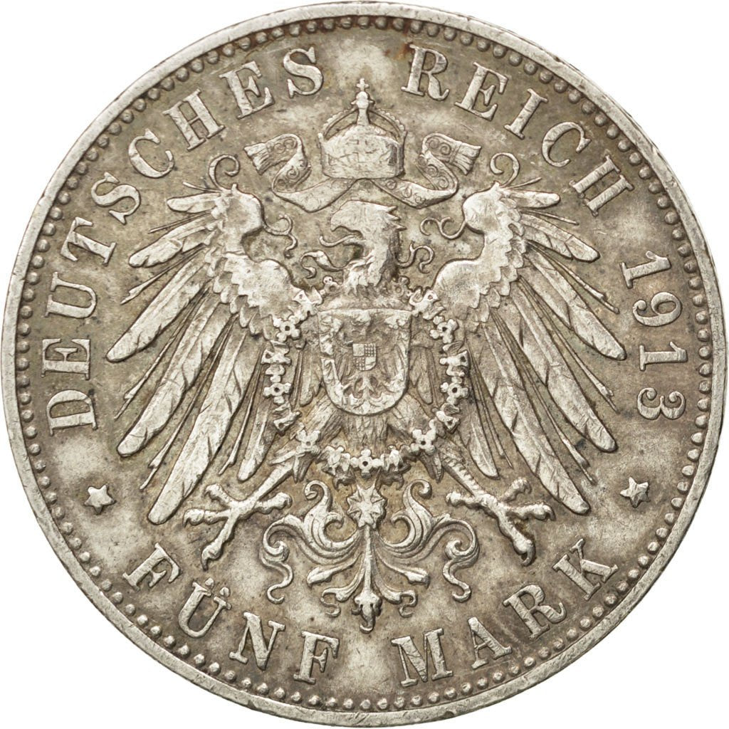 Stati tedeschi, WURTTEMBERG, Wilhelm II, 5 Mark, 1913, Freudenstadt, BB, Arge...