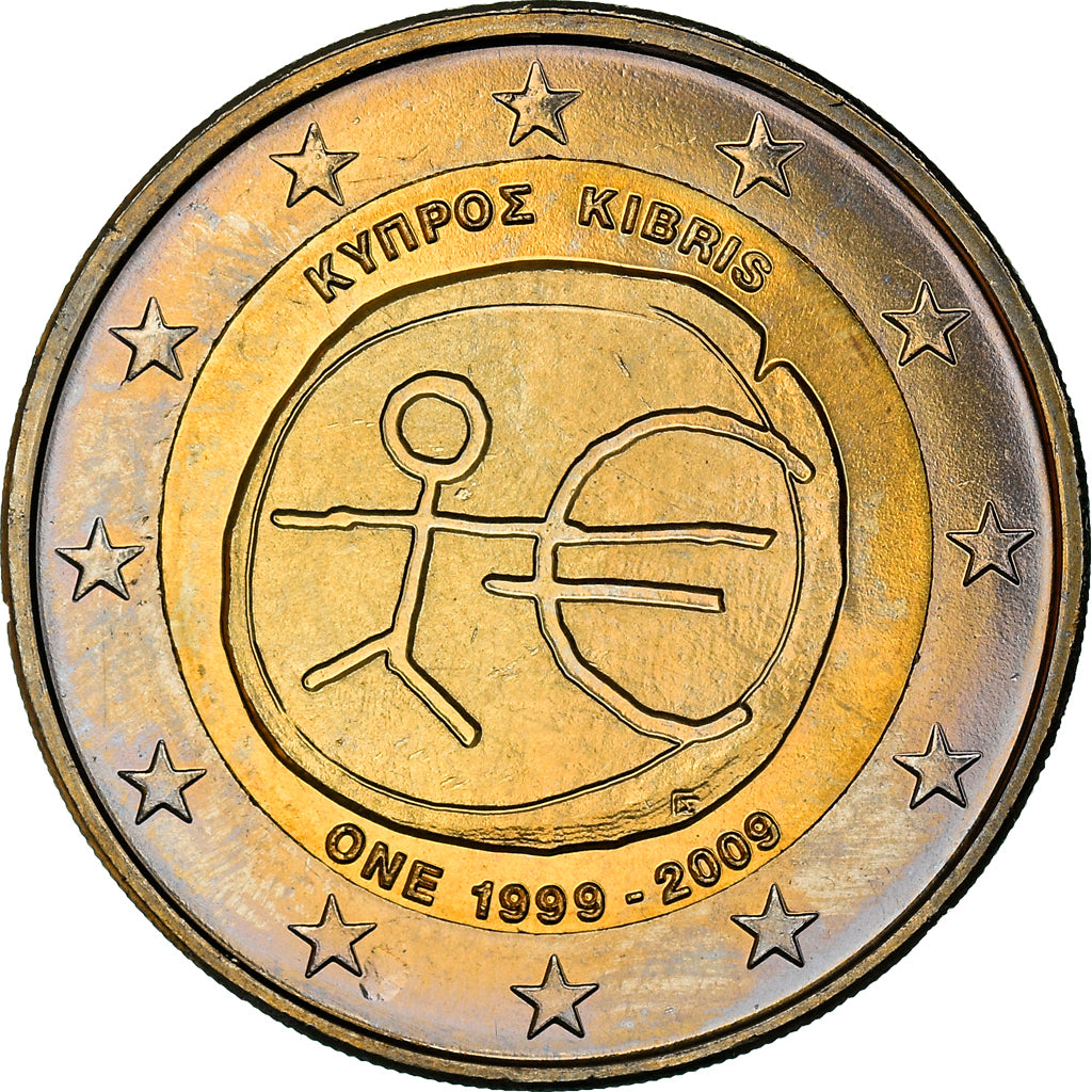 Cyprus, 2 Euro, 10th Anniversary of the European Monetary Union, 2009, MS(64)