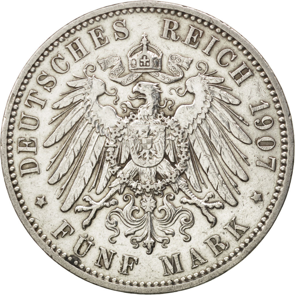 German States, 5 Mark, 1907, Muldenhütten, KM #1266, EF(40-45), Silver, 38,...