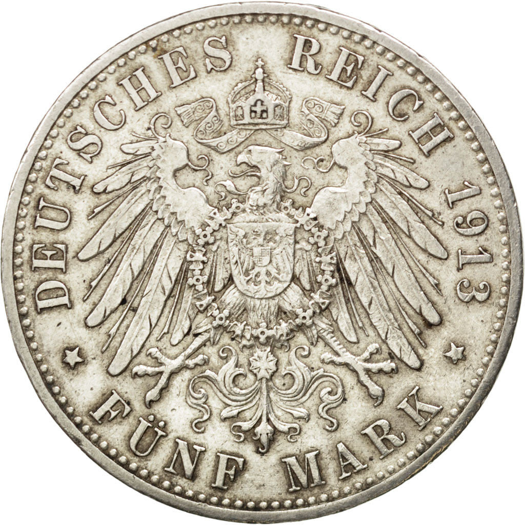 Coin, German States, PRUSSIA, Wilhelm II, 5 Mark, 1913, Berlin, AU(50-53)