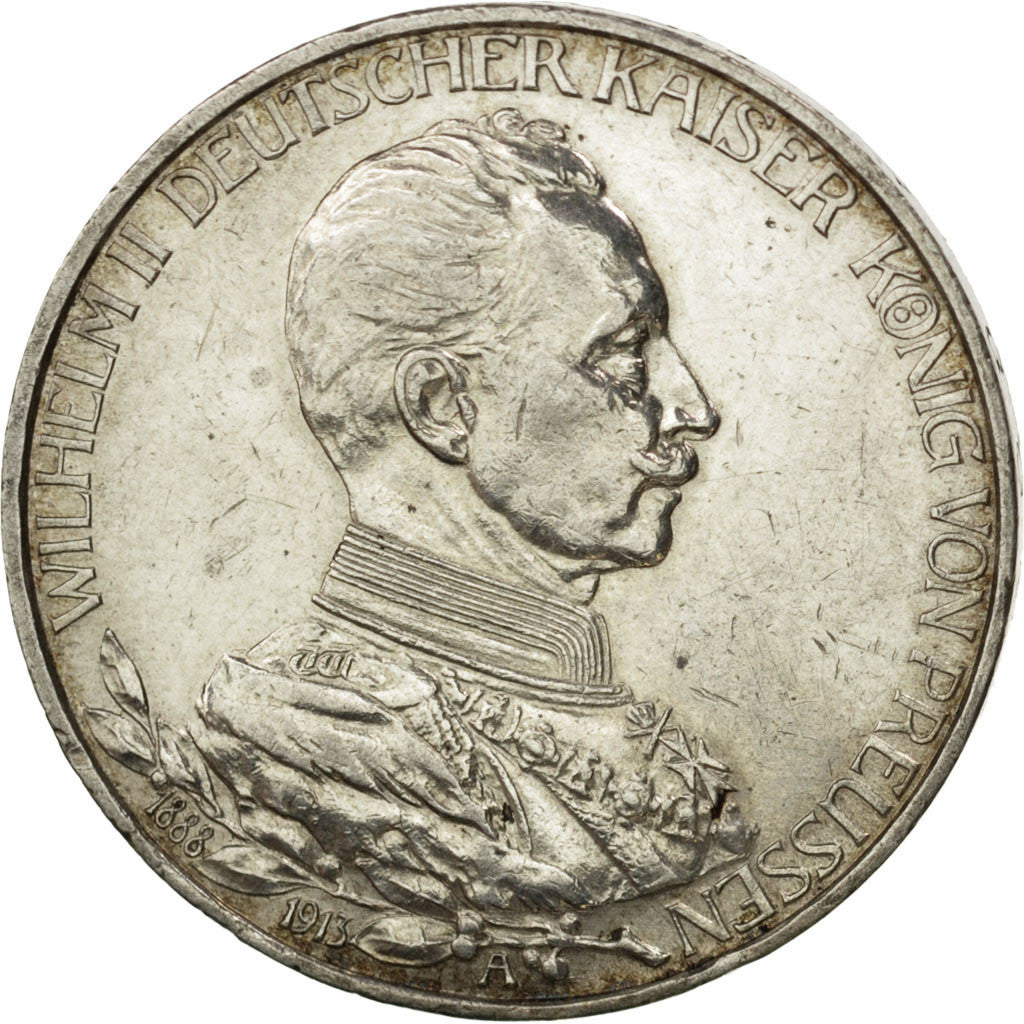 Coin, German States, PRUSSIA, Wilhelm II, 3 Mark, 1913, Berlin, AU(50-53)