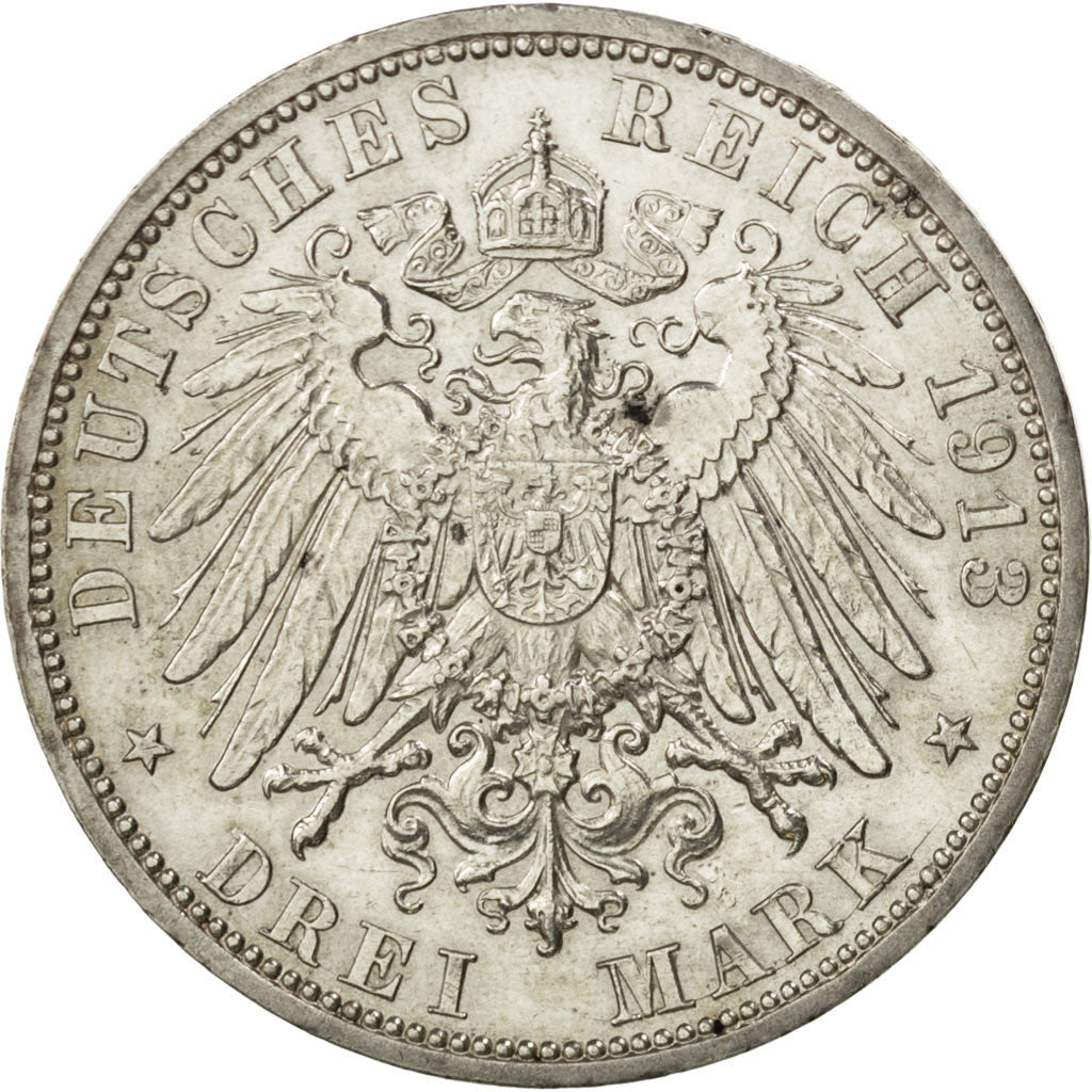 Coin, German States, PRUSSIA, Wilhelm II, 3 Mark, 1913, Berlin, AU(50-53)